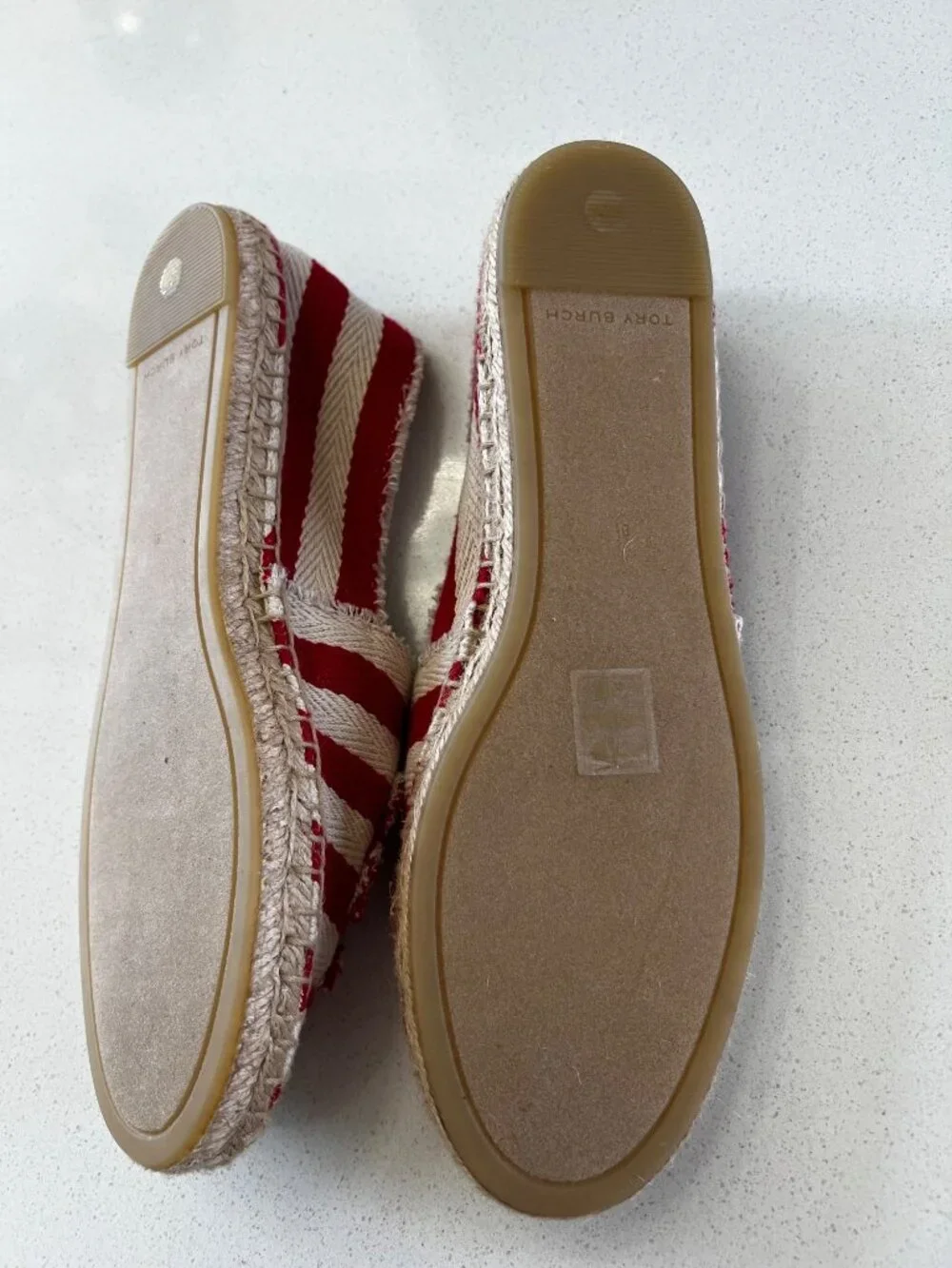 TORY BURCH red striped canvas espadrille flats size 8.5